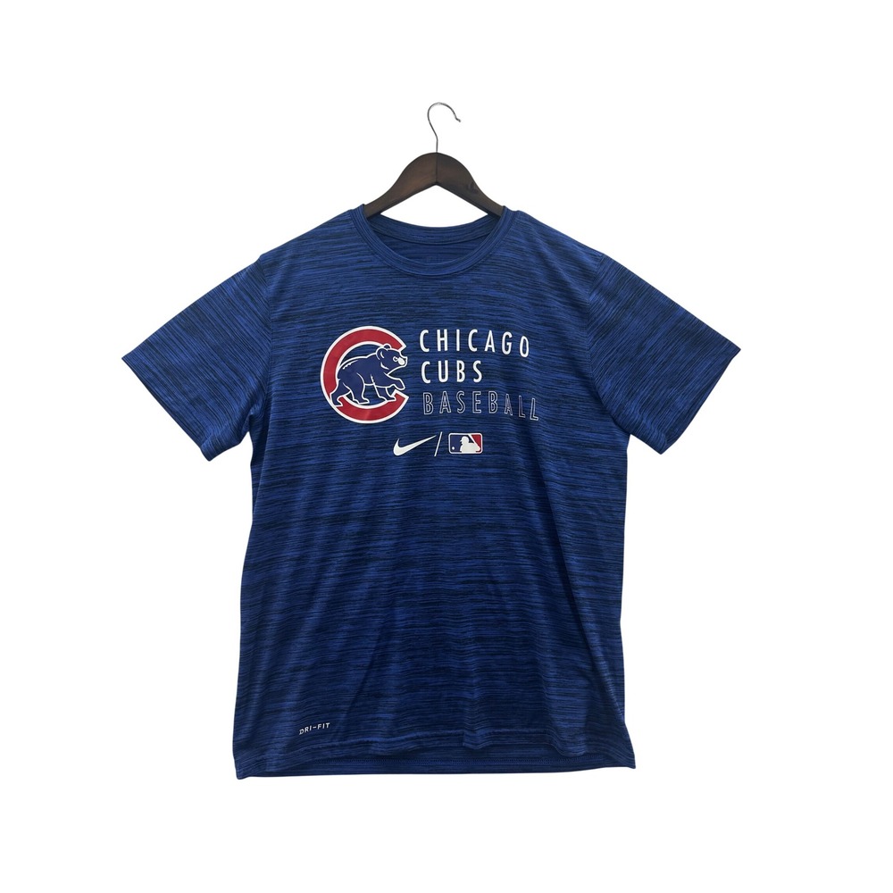 Nike Chicago Cubs Baseball Shirt Mens Large Blue Dri-FIT Excellent Space Dye MLB